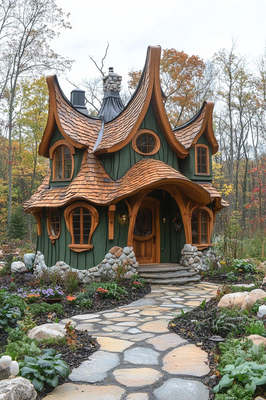 Charming storybook house in autumn woods