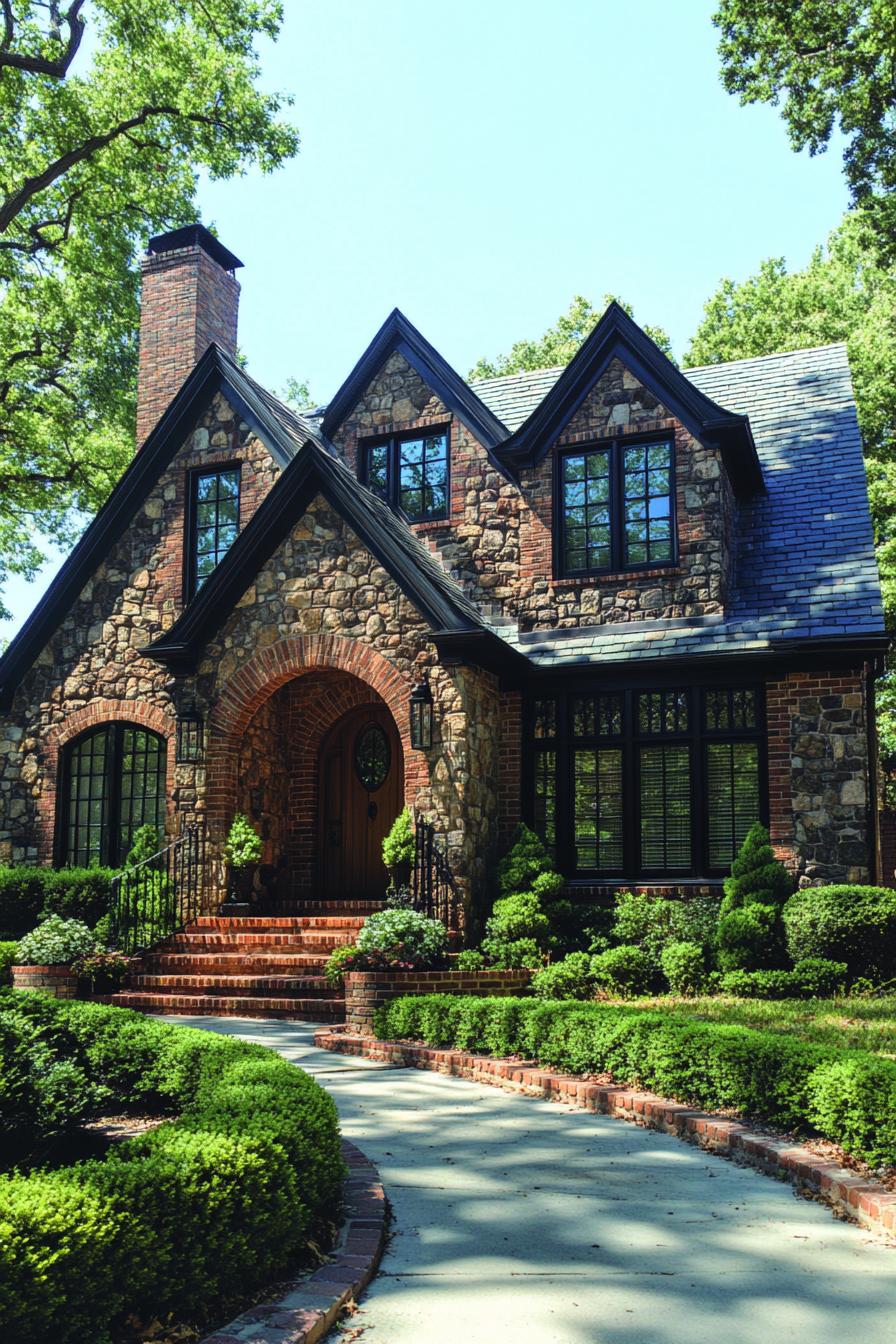 Charming stone house with lush landscaping