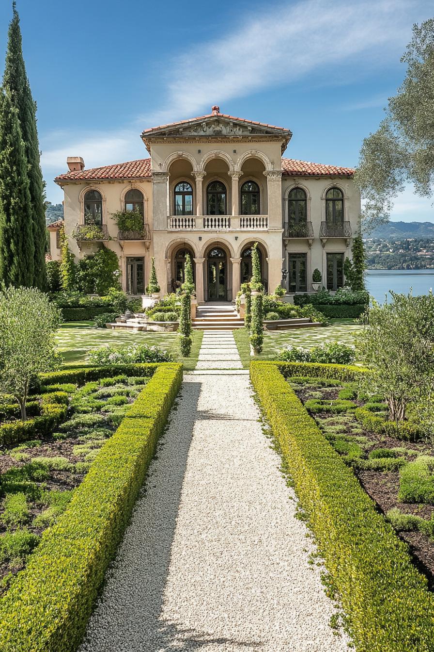 Elegant mansion with landscaped gardens by the water