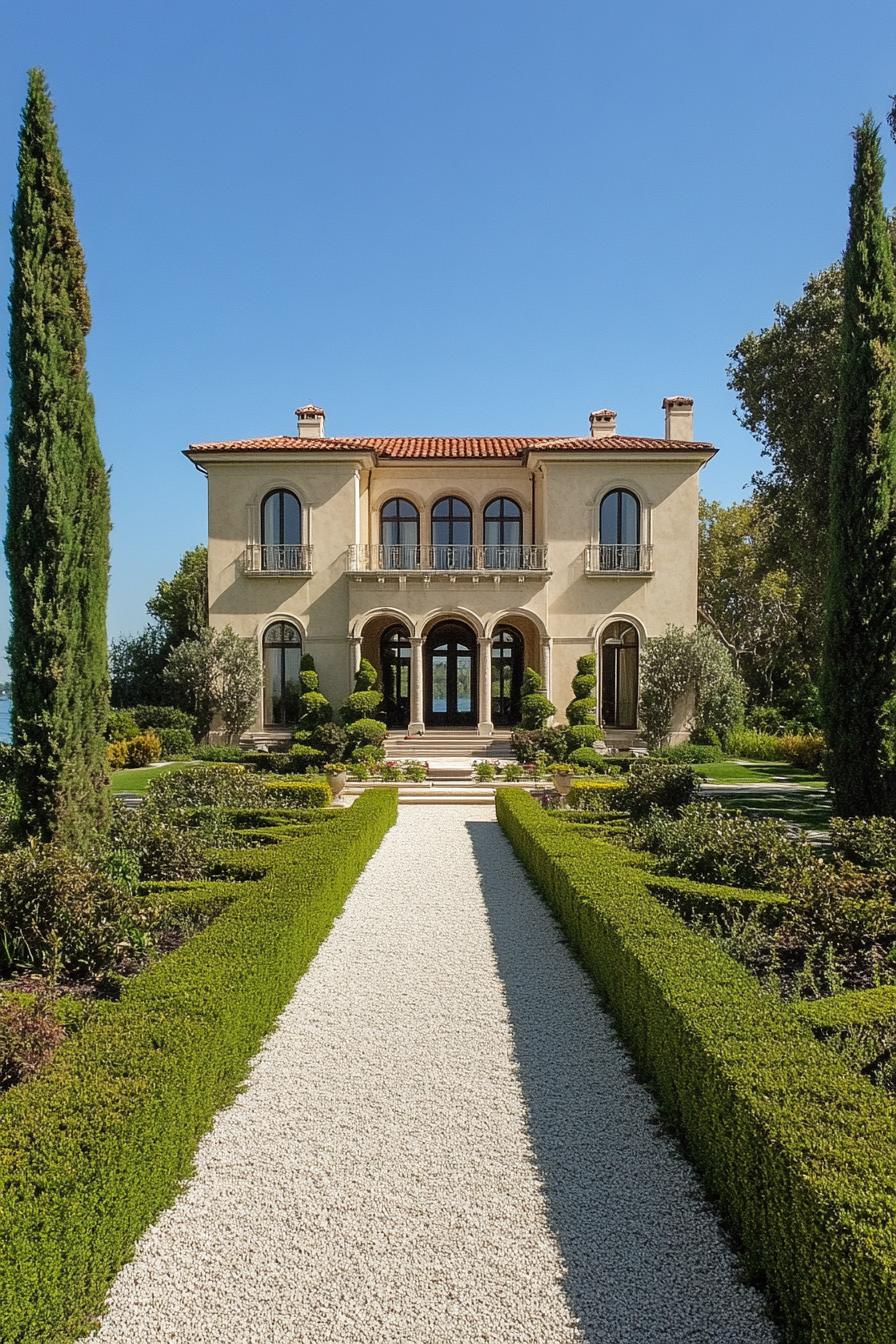 Ornate mansion with manicured gardens