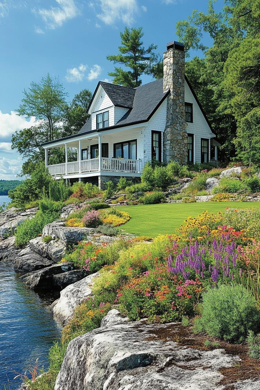 Charming cottage by the water surrounded by wildflowers