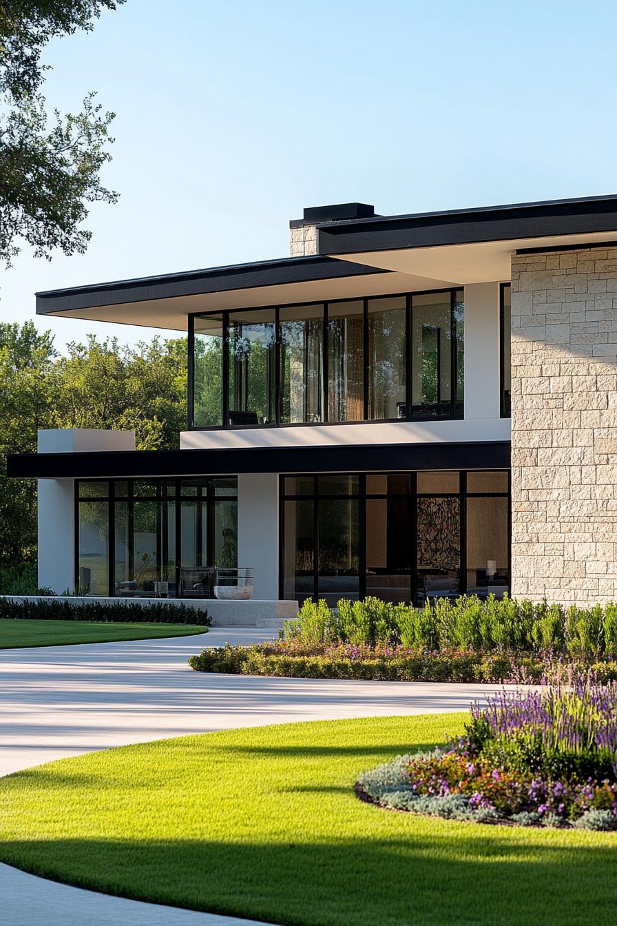 Modern house with expansive windows and lush greenery