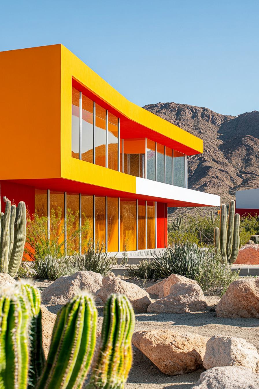 Bright, multicolored house in a desert landscape