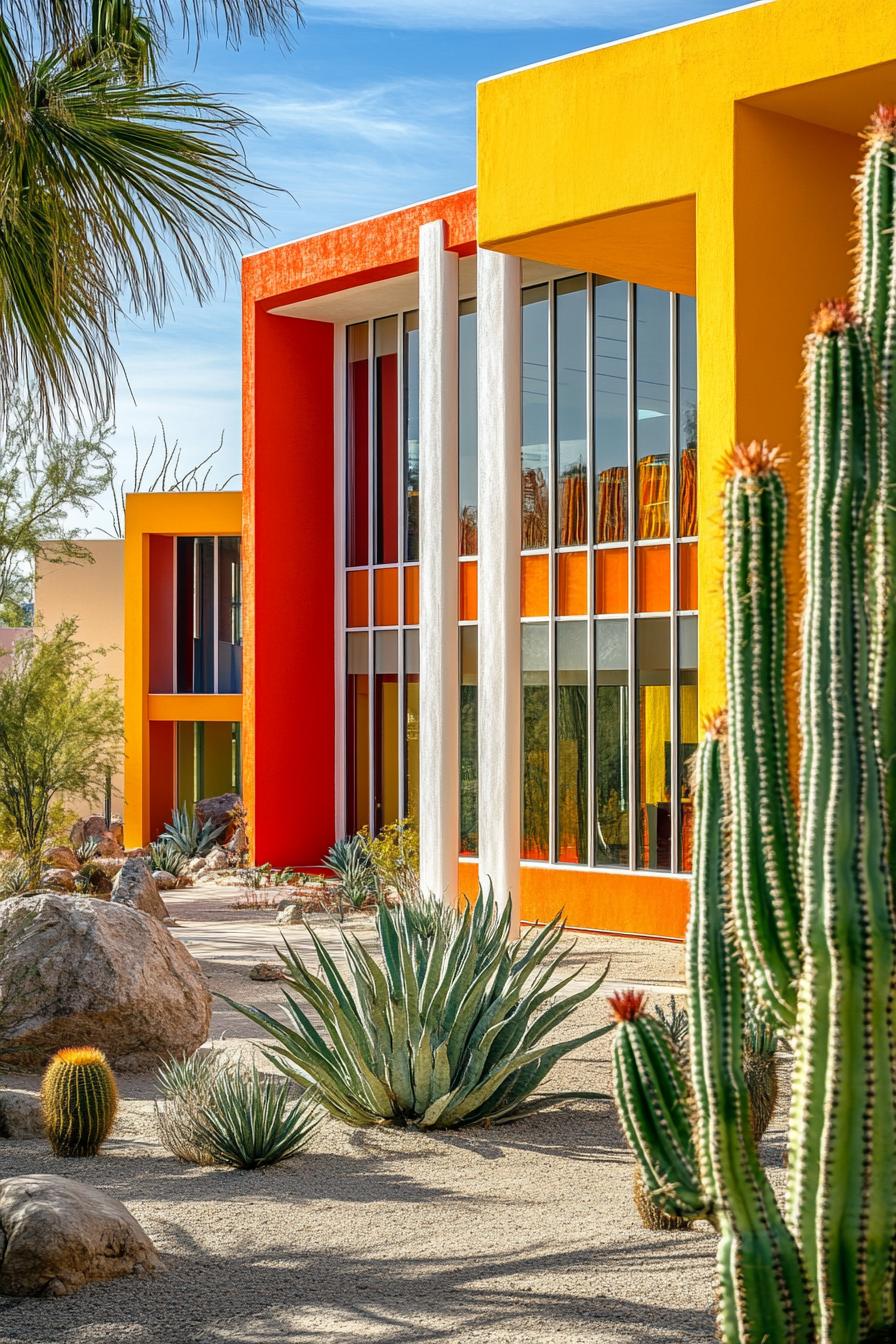 Colorful modern house with desert landscaping