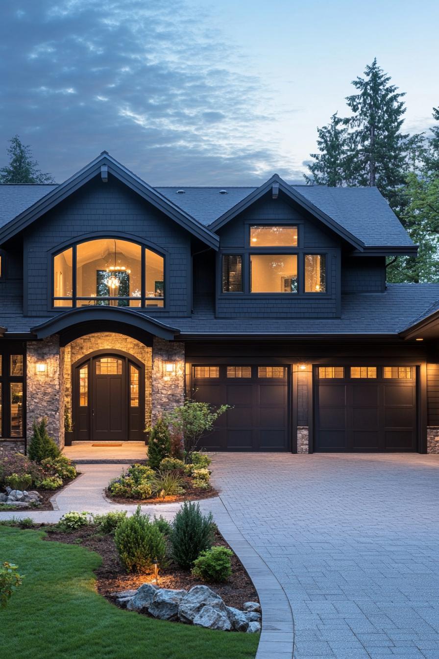 Elegant house with a dark exterior at twilight