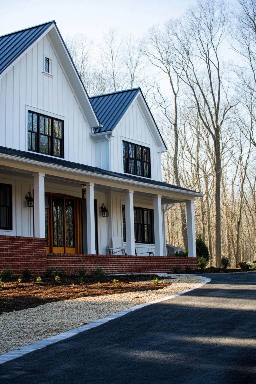 Modern farmhouse with white paneling and large windows