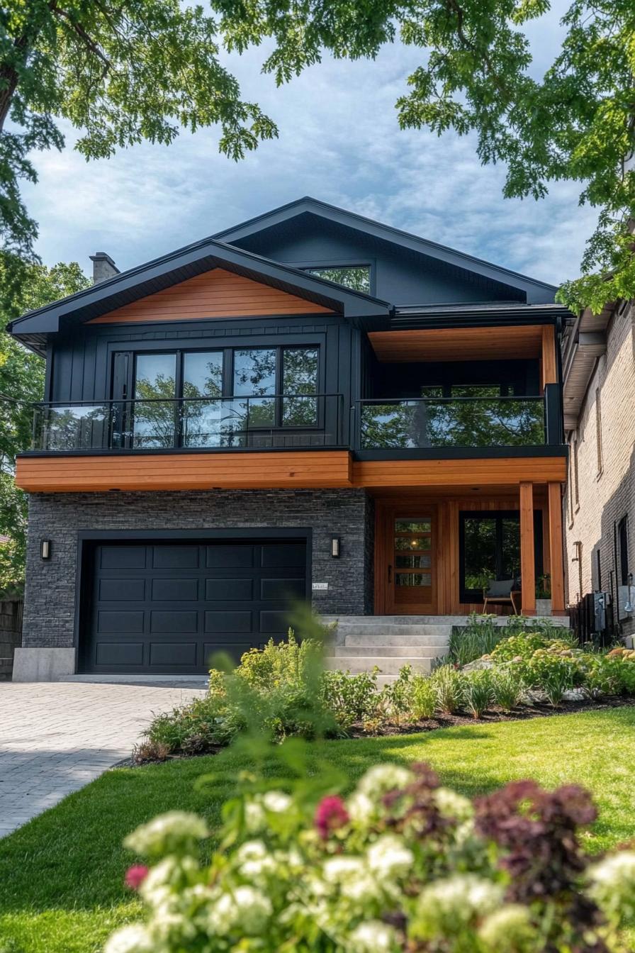 Contemporary house with large windows and lush garden