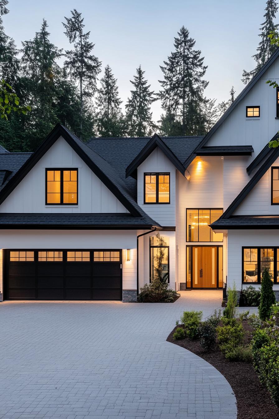 Modern house with large windows and gabled roof