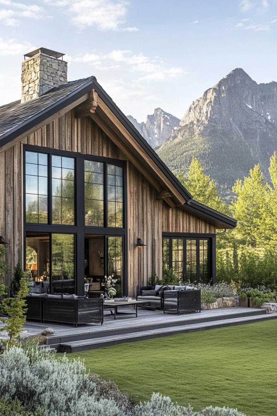 Modern farmhouse with mountain backdrop