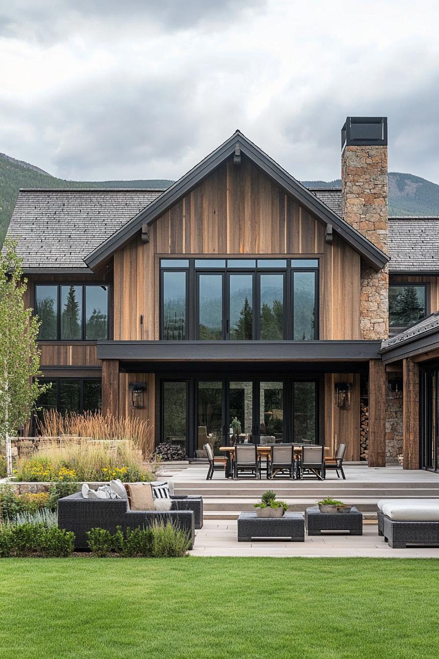 Modern mountain farmhouse with outdoor seating