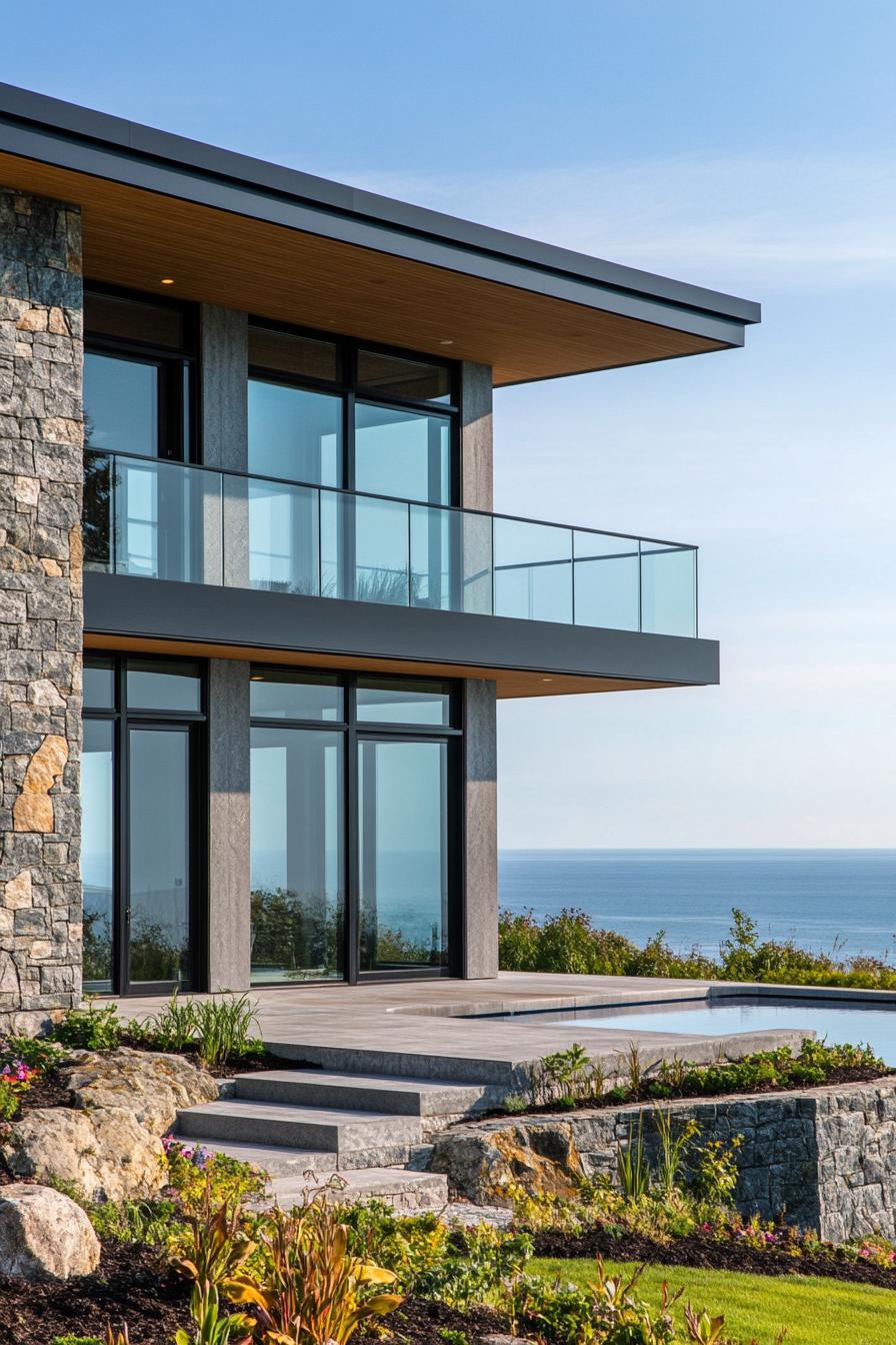 Contemporary house with glass walls and ocean view