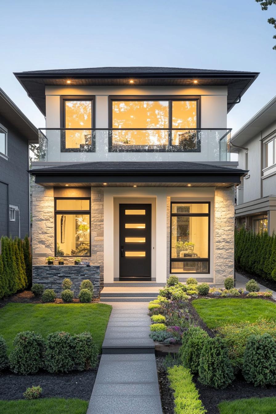 Modern two-story house with large windows and a sleek exterior