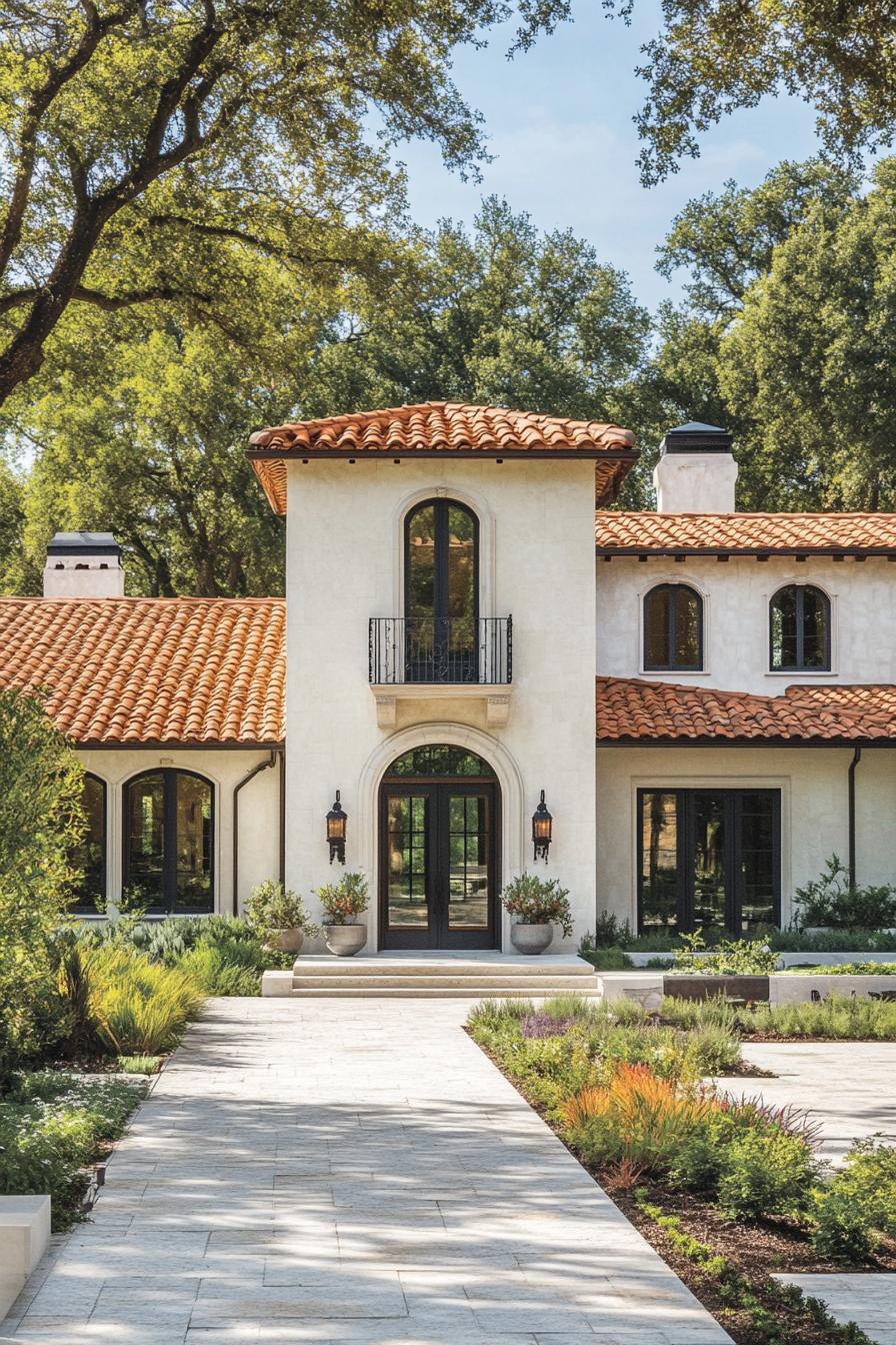 Elegant villa with terracotta roof and lush garden