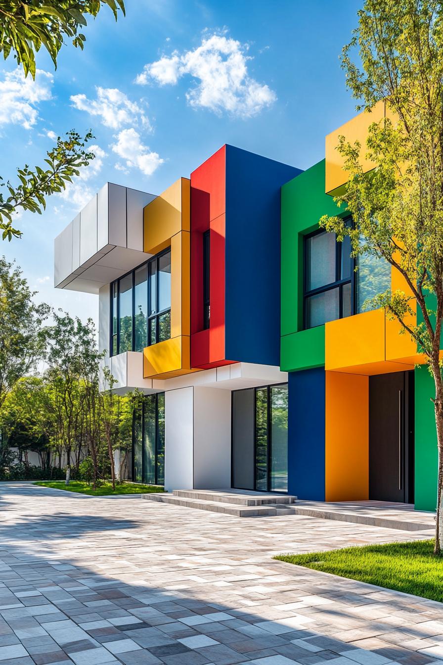 Colorful modern house with bold geometric shapes