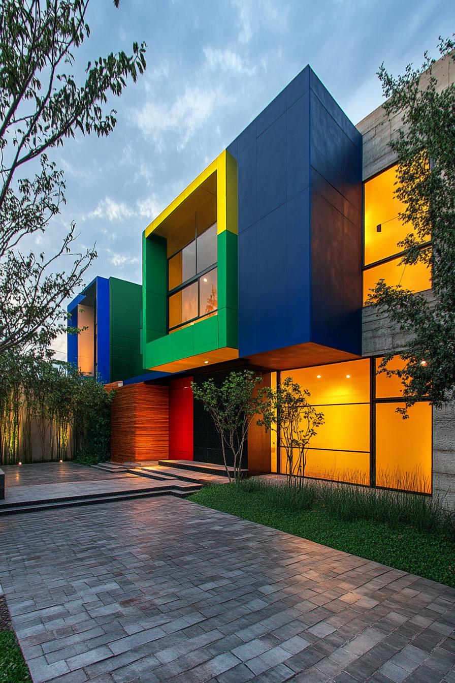 Colorful blocks create a vibrant architectural facade