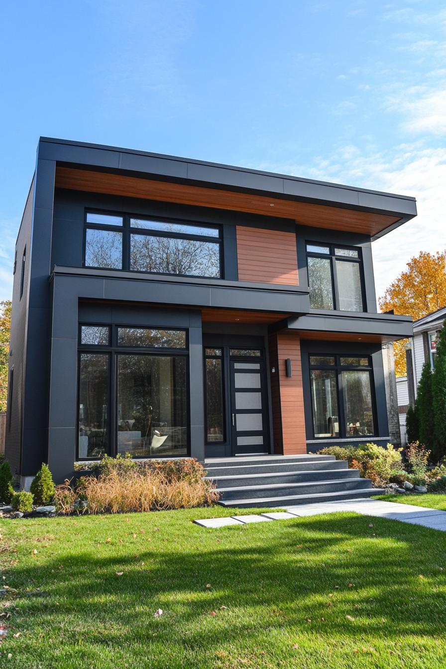 Contemporary flat roof house with large windows and sleek lines