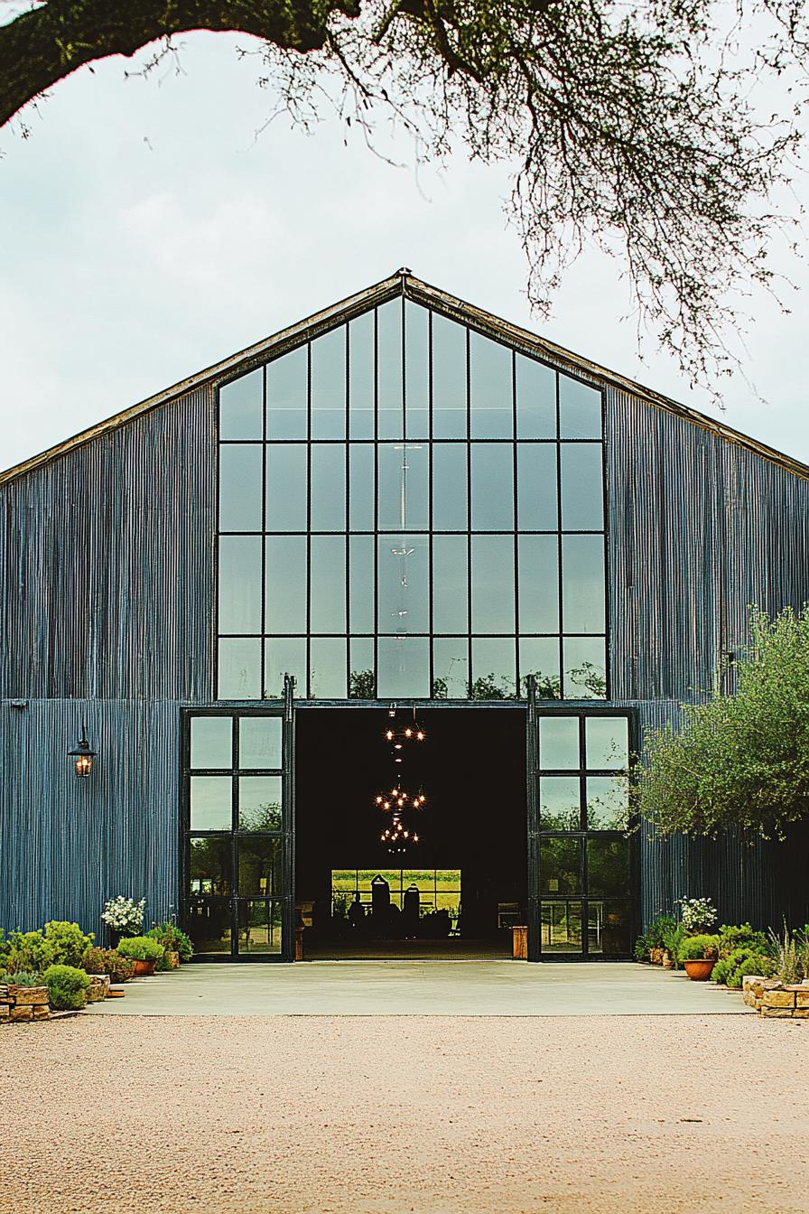 Large barn-style building with big windows and rustic charm