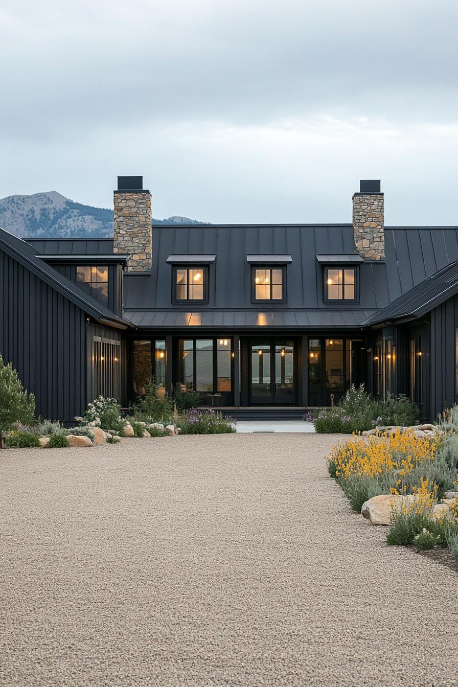 Chic farmhouse set against a mountain backdrop