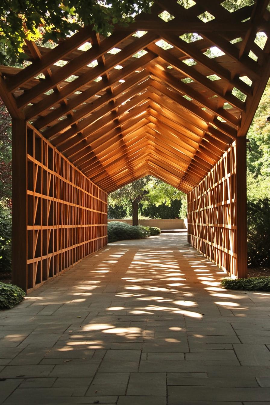 Wooden structure casting intricate shadows