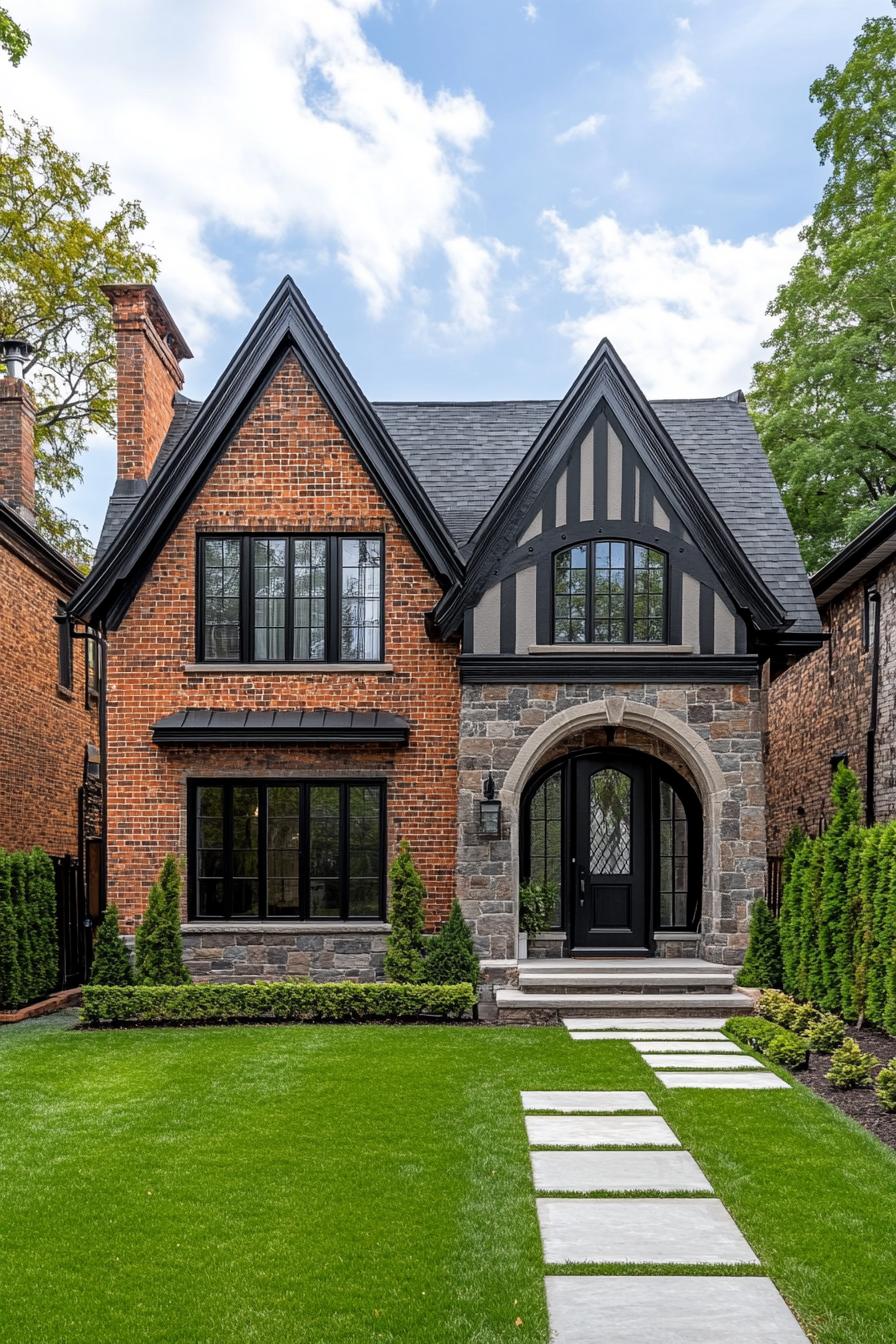 Brick-and-Stone Modern Tudor Facade