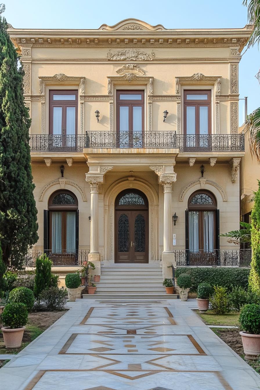 Elegant mansion facade with grand entrance