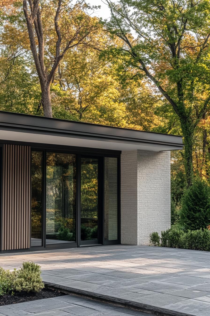 Modern house with large glass doors and surrounding greenery