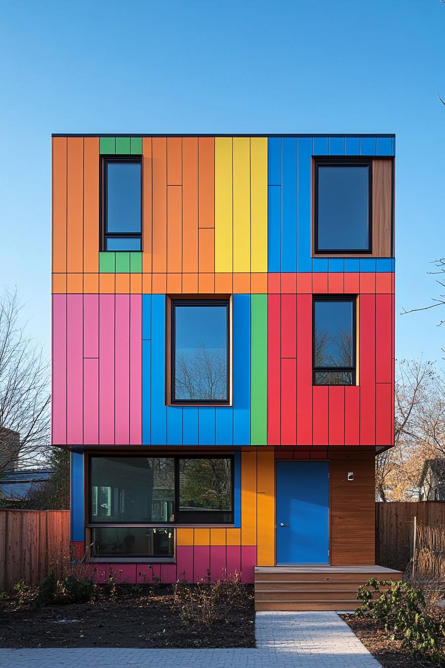 Multicolored modern house exterior with vibrant panels