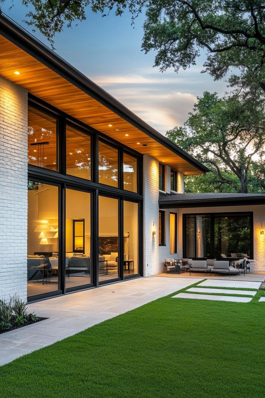 Modern house with large windows and inviting patio