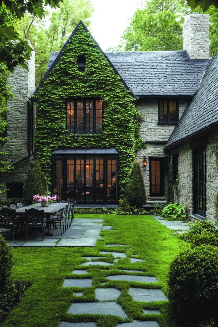 Modern Tudor house with ivy-covered façade