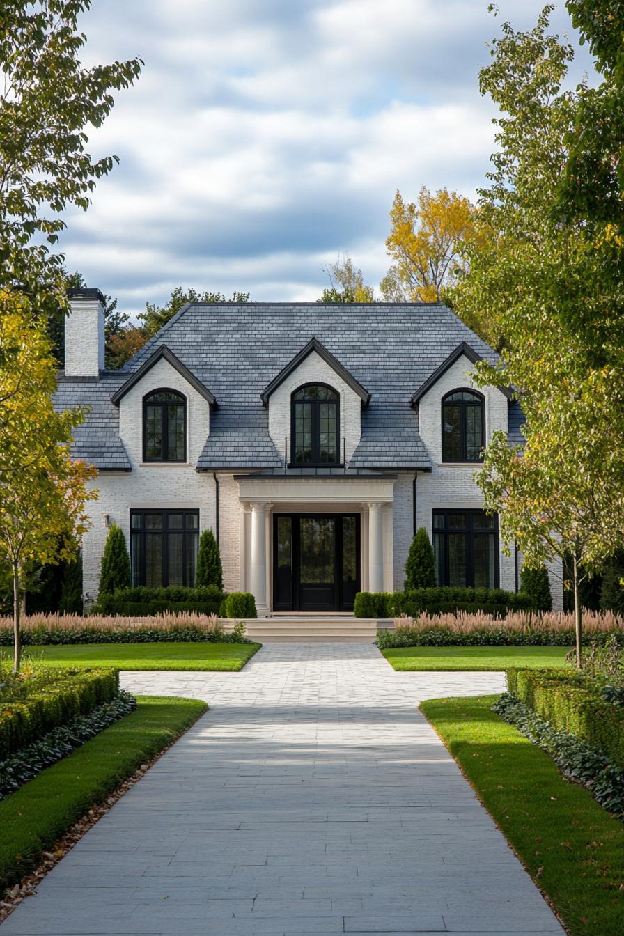 Elegant colonial-style home surrounded by lush greenery