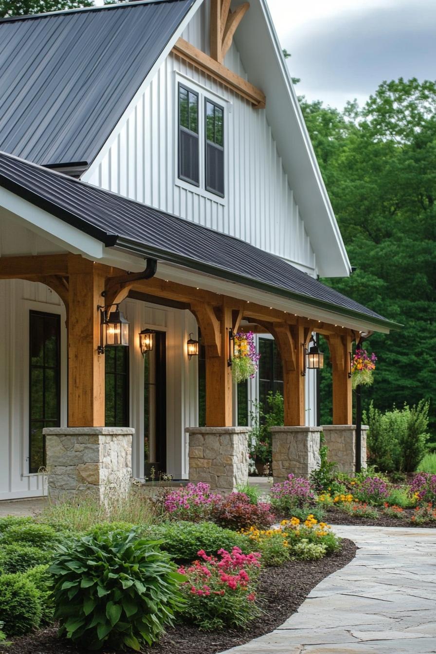 Charming farmhouse with rustic stone and wooden accents