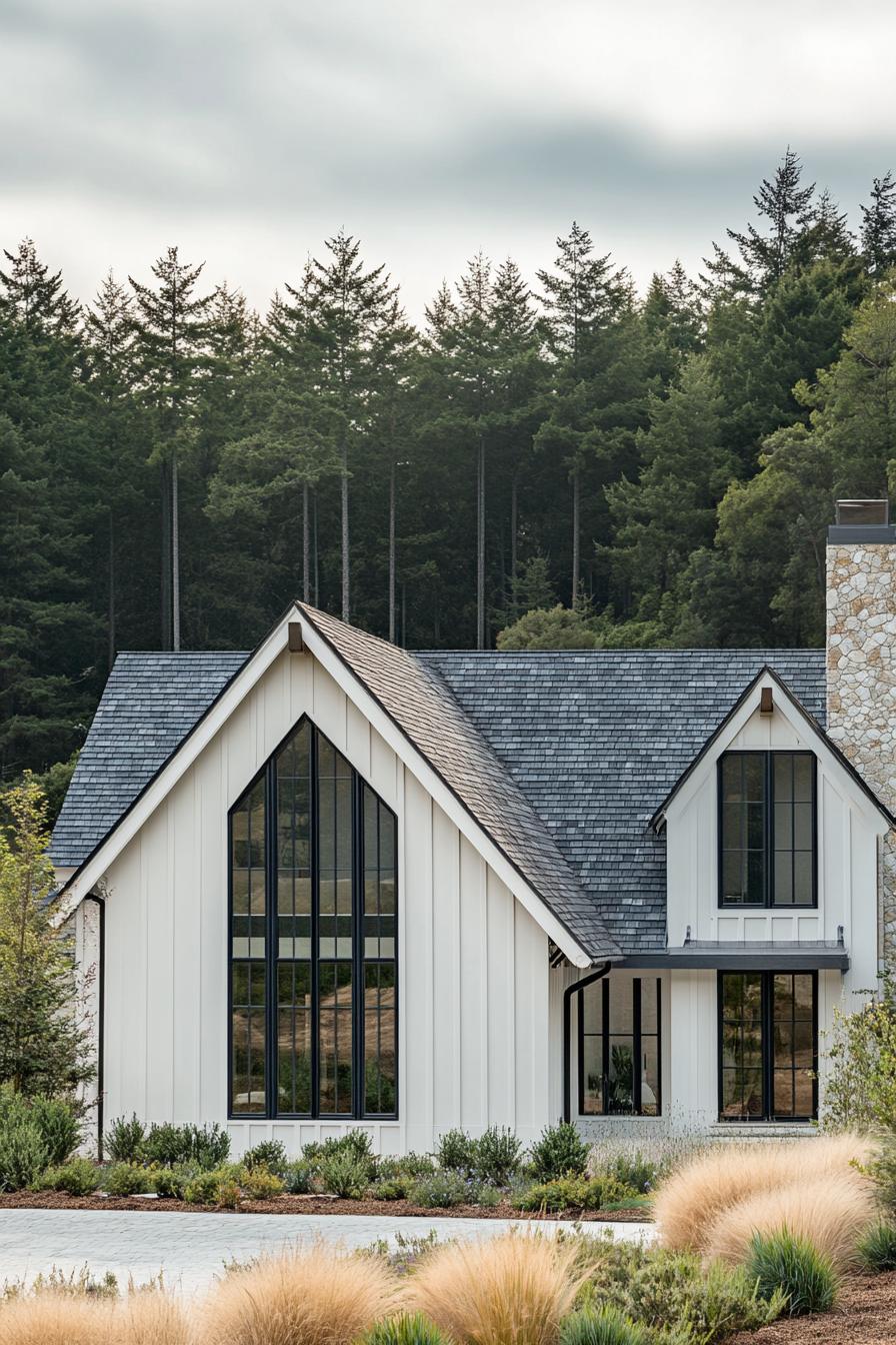 Gothic-style house nestled in a lush forest