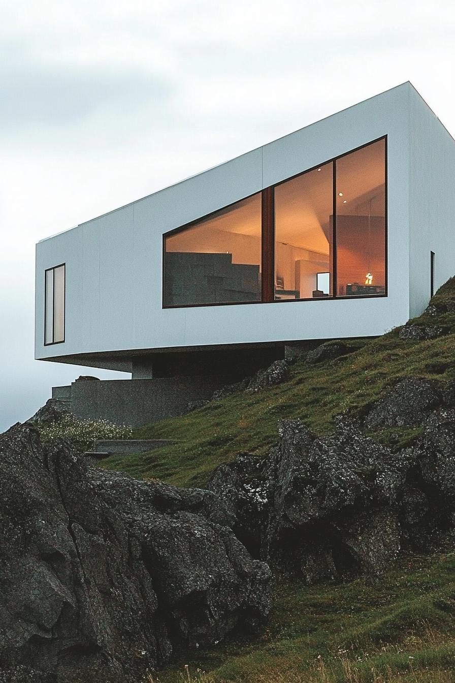 Modern house perched on a rocky hillside