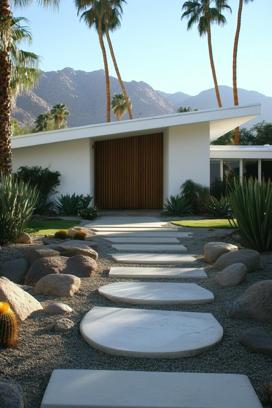 Mid-century modern house with a sleek roofline and mountain backdrop