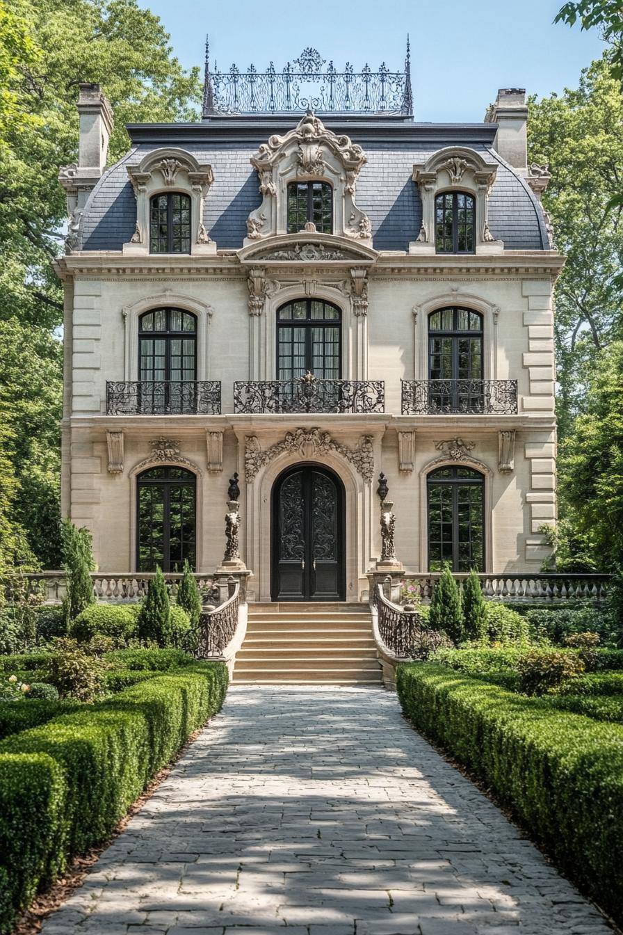 Ornate exterior of a grand mansion