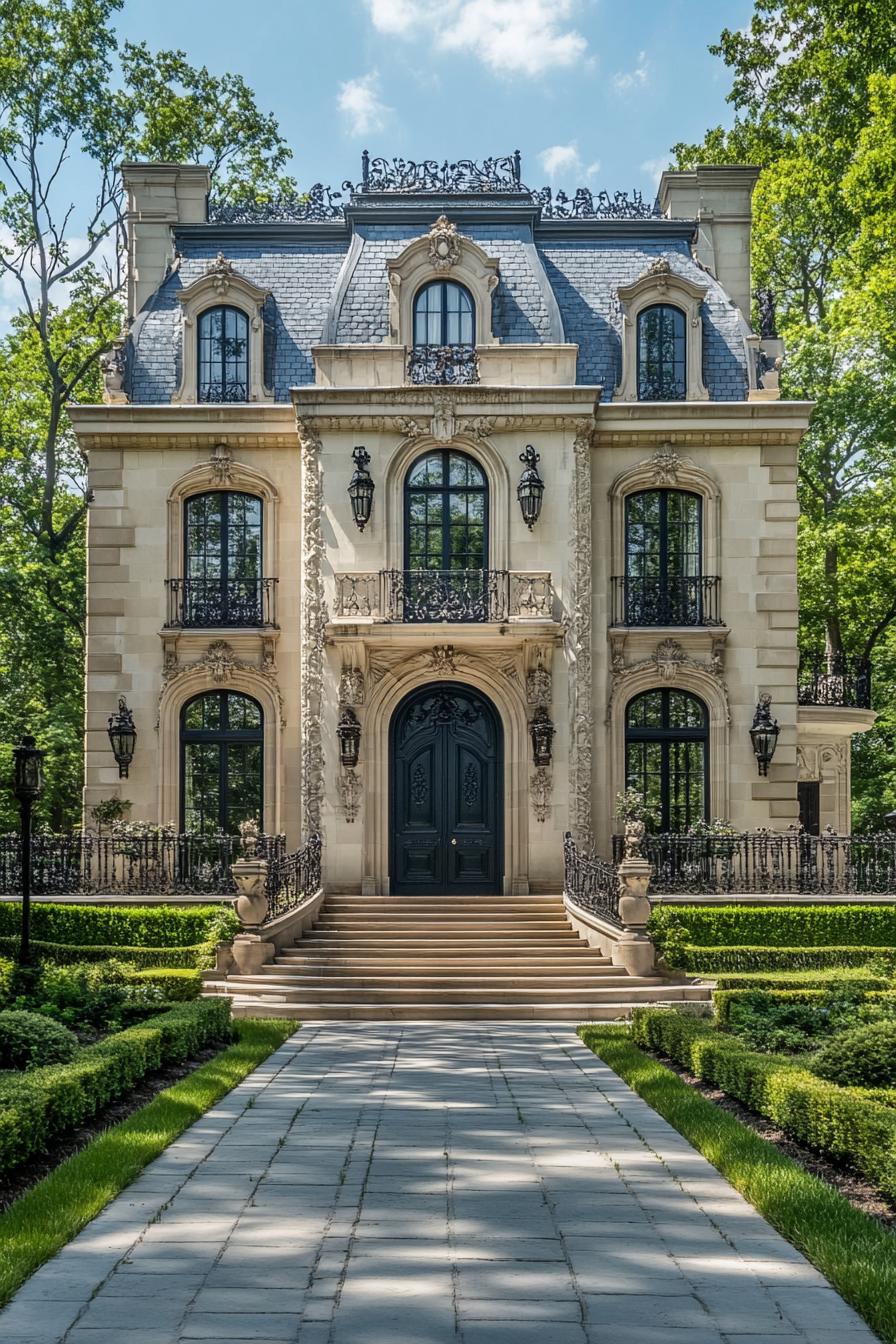 Elegant historic mansion entrance with lush surroundings