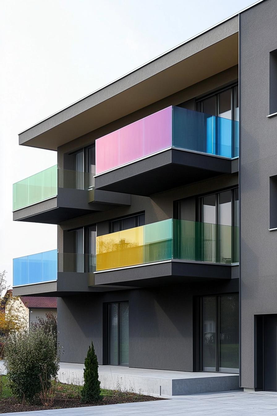 Contemporary building with colorful balconies