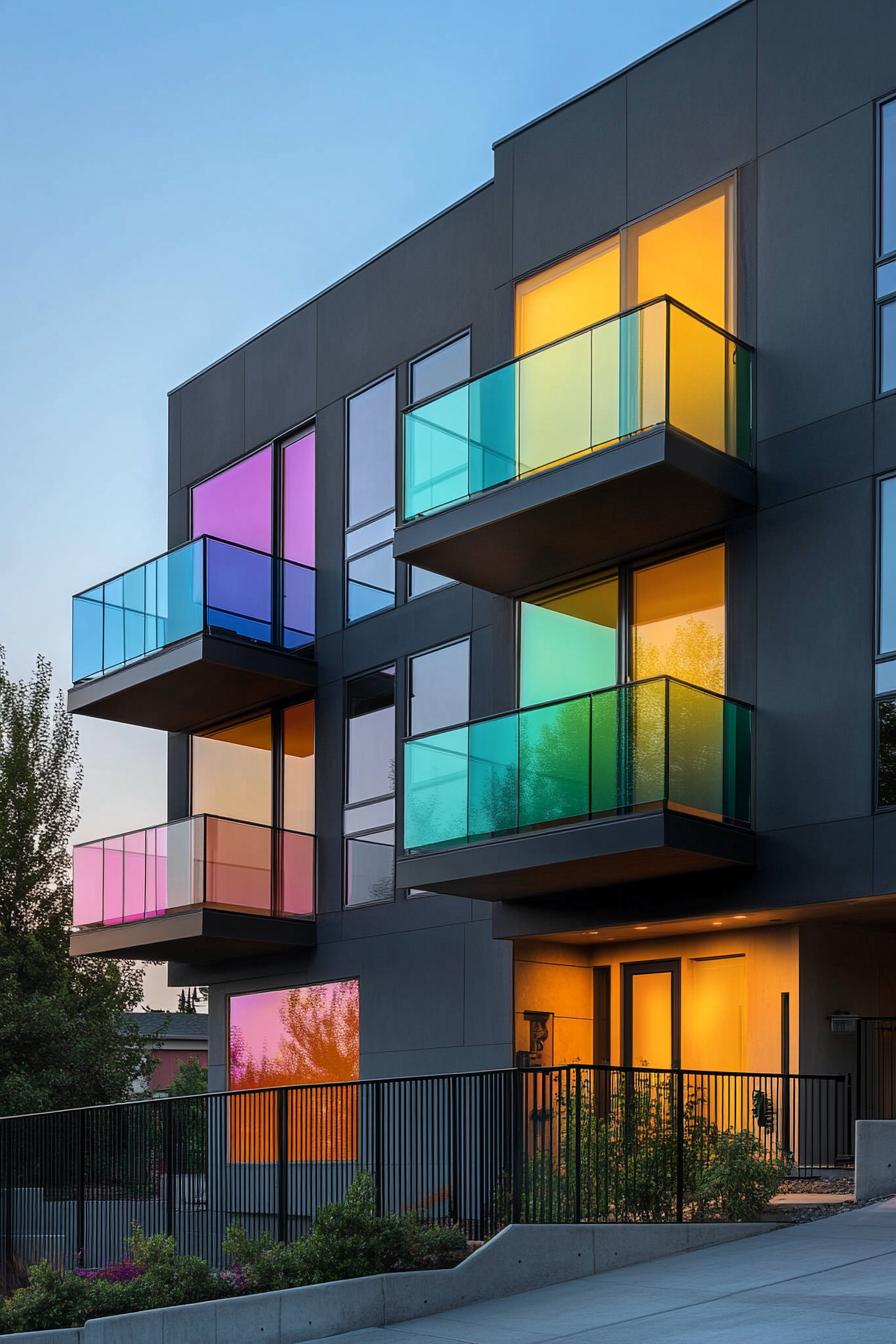 Colorful balconies on a modern building exterior