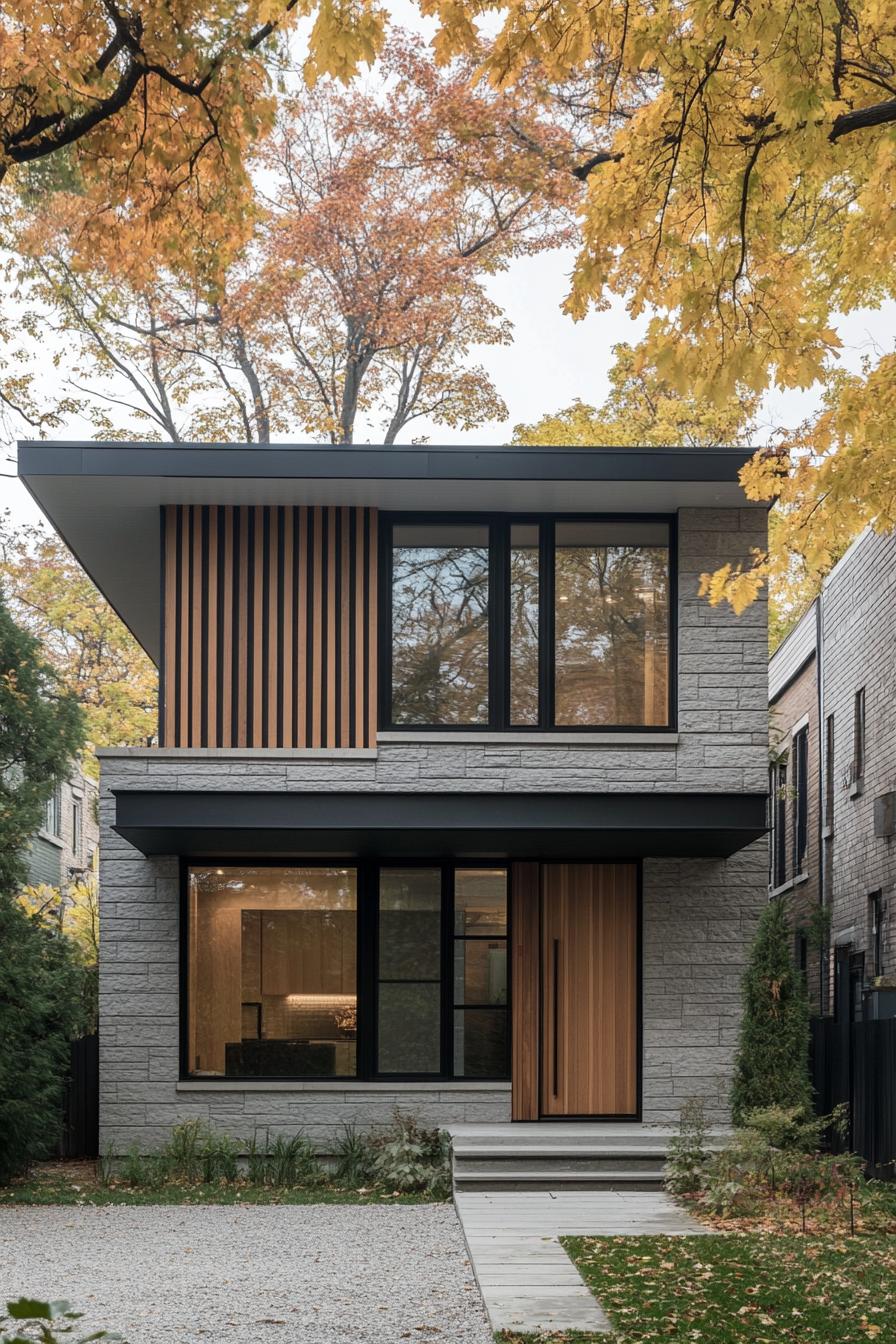 Modern flat-roof house surrounded by leafy trees