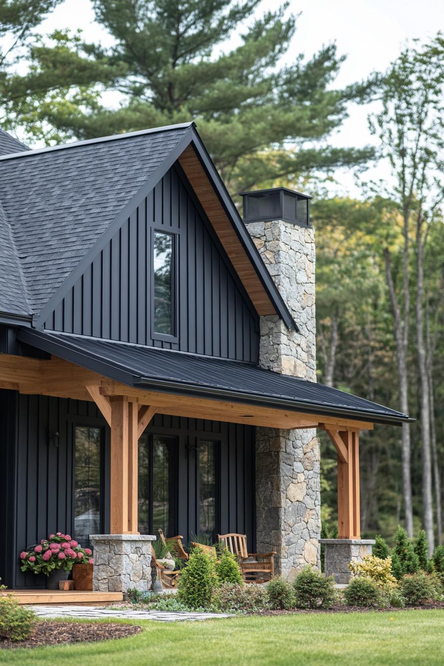 Cozy dark-toned farmhouse with stone accents