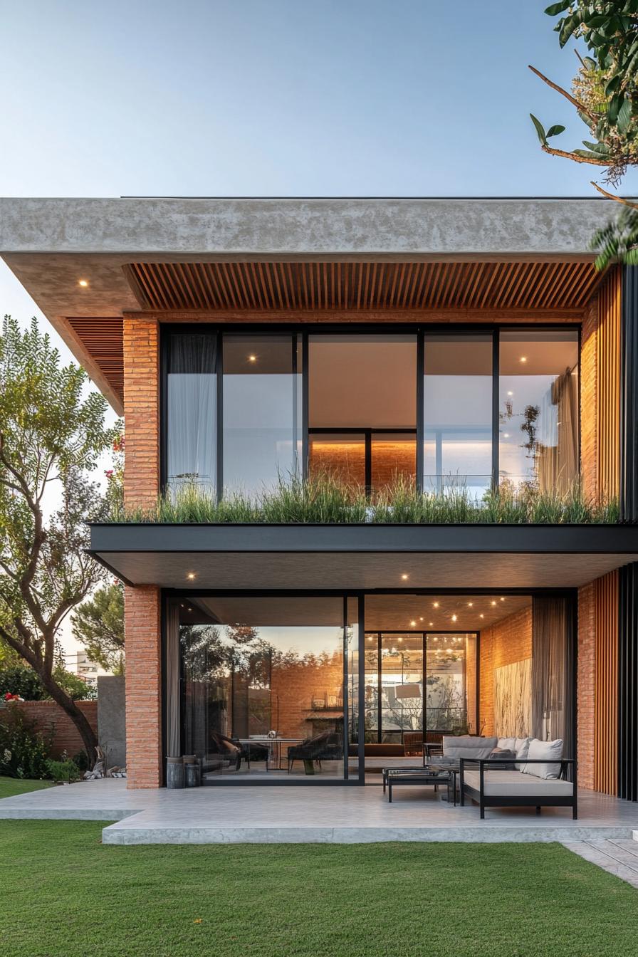 Modern house with a flat roof and large windows