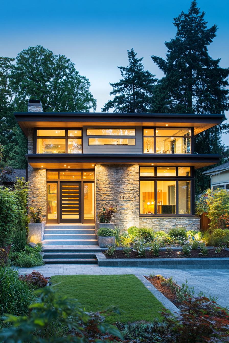 A stunning flat roof house surrounded by lush greenery