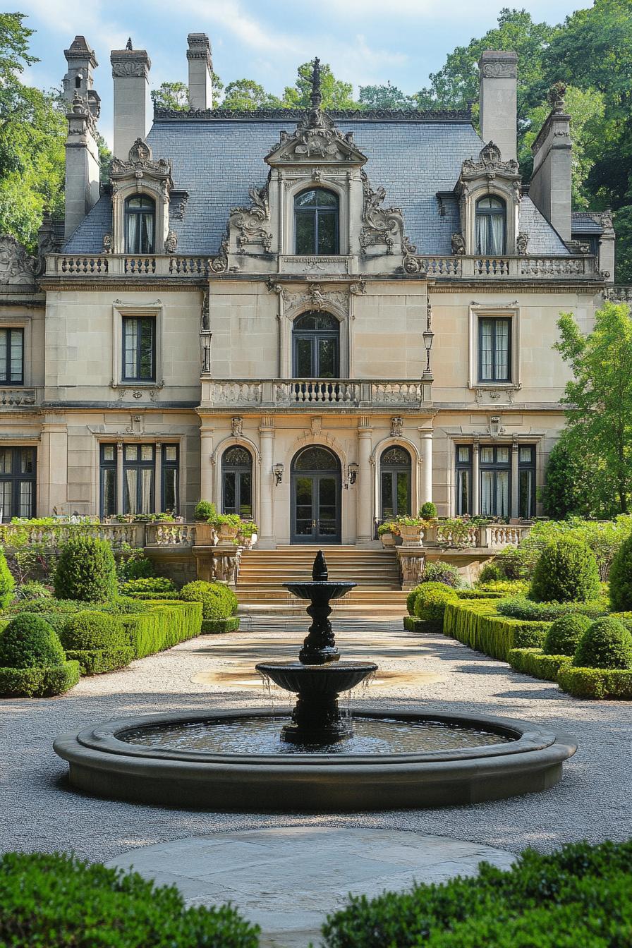 Classic mansion with ornate details and lush gardens