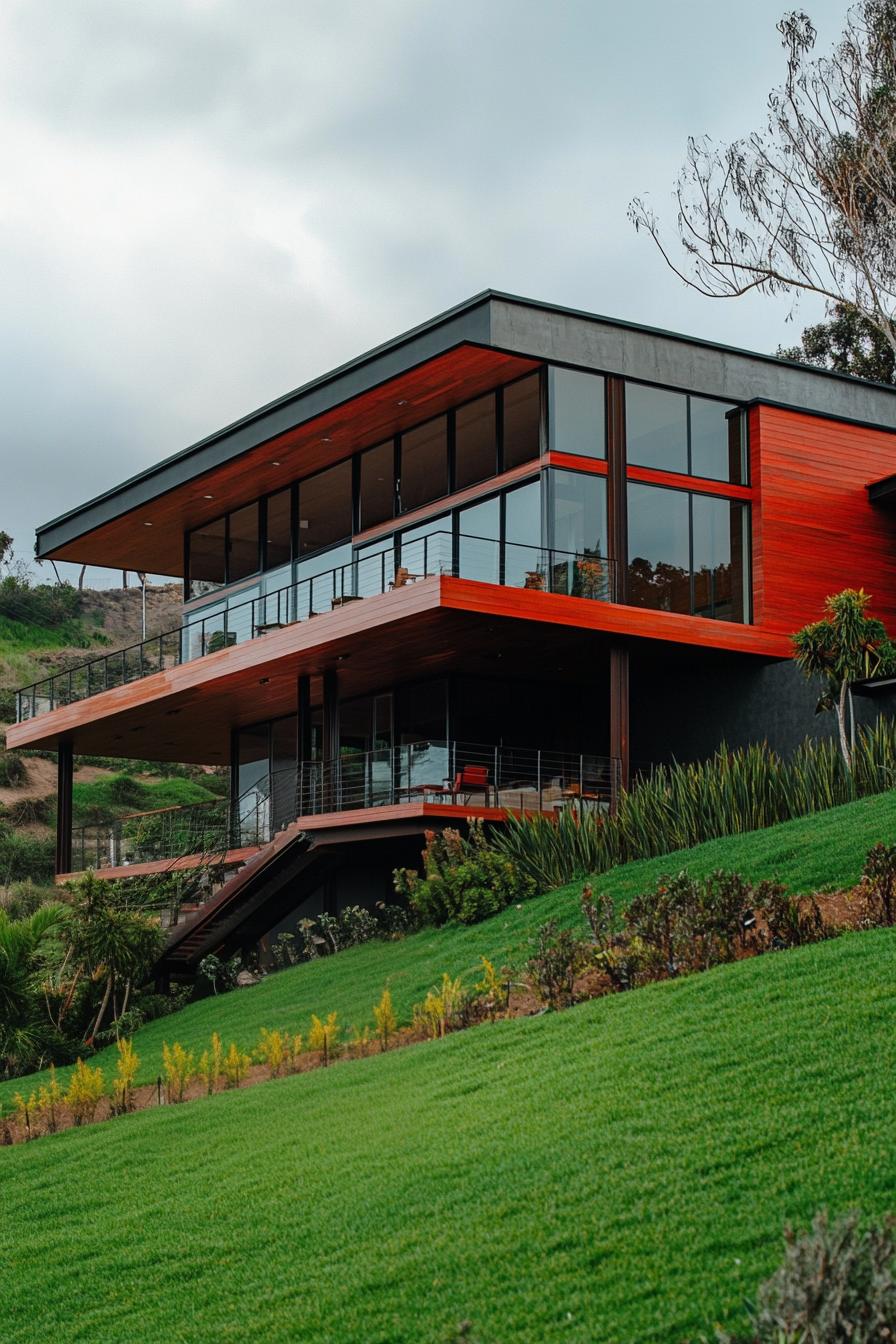 Modern house on a grassy hill