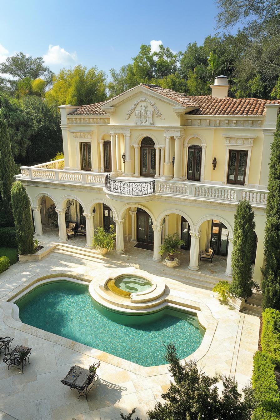 Grand villa with arches and a pool