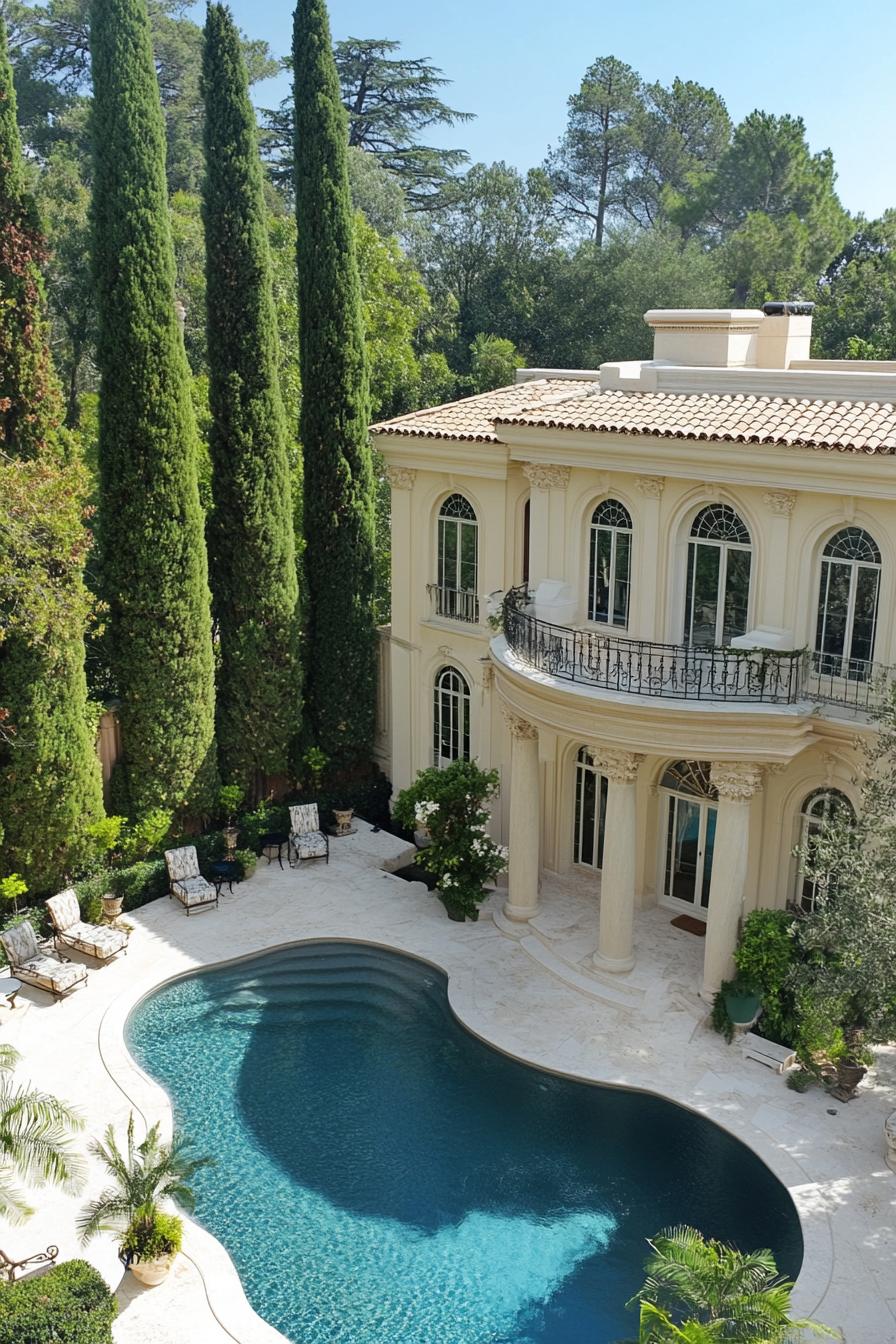 Elegant mansion with poolside view