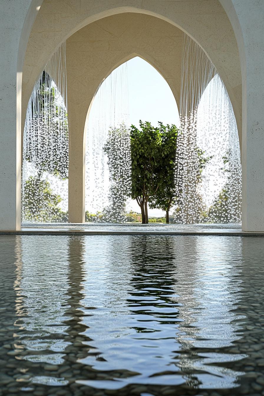 Arched pavilion with hanging water features