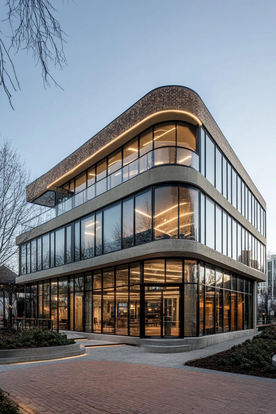 Modern building with expansive glass façades and curved architecture