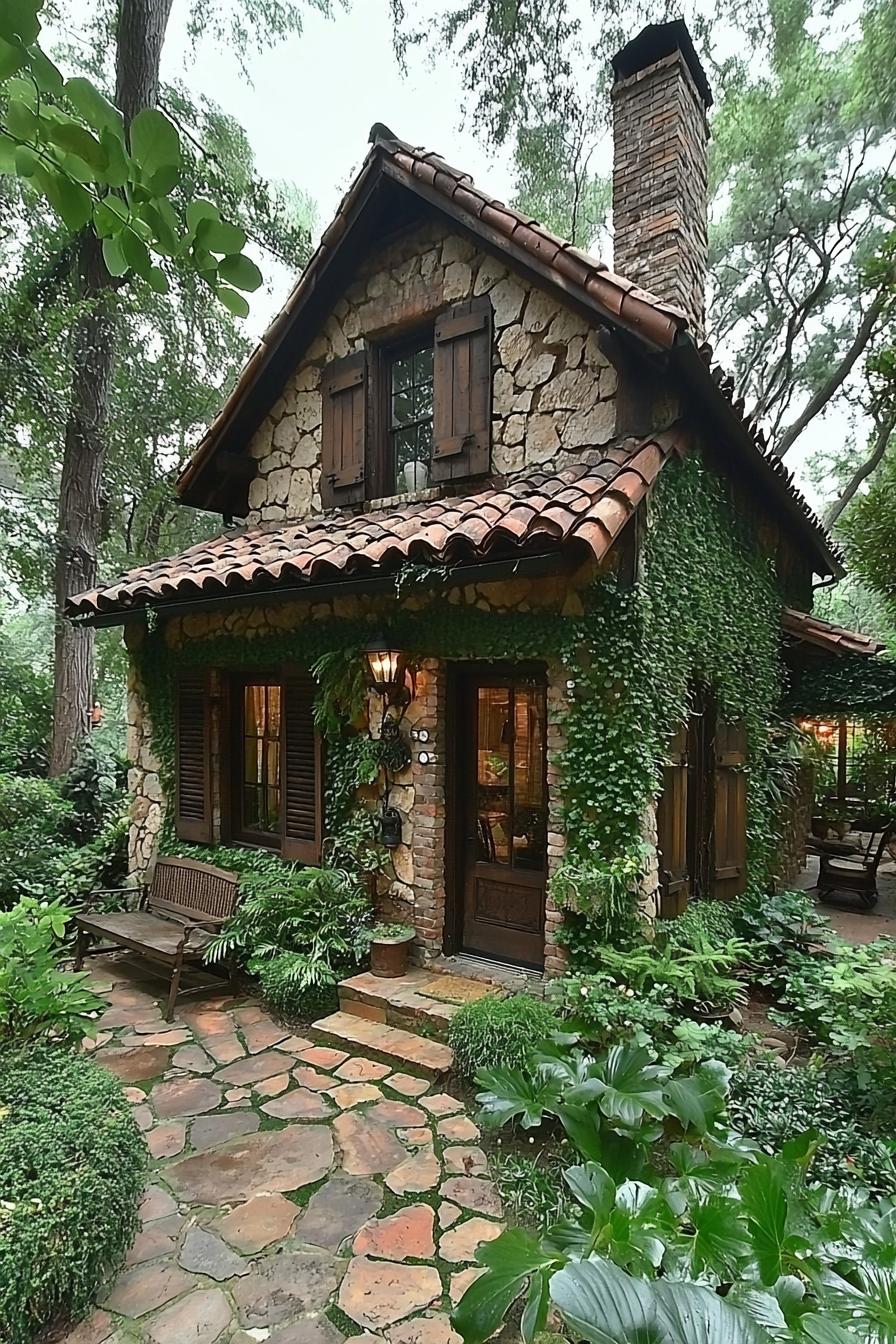 Charming stone cottage covered in ivy