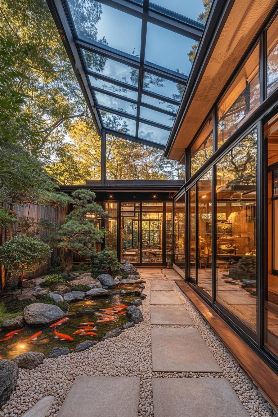 Courtyard with koi pond and glass roof